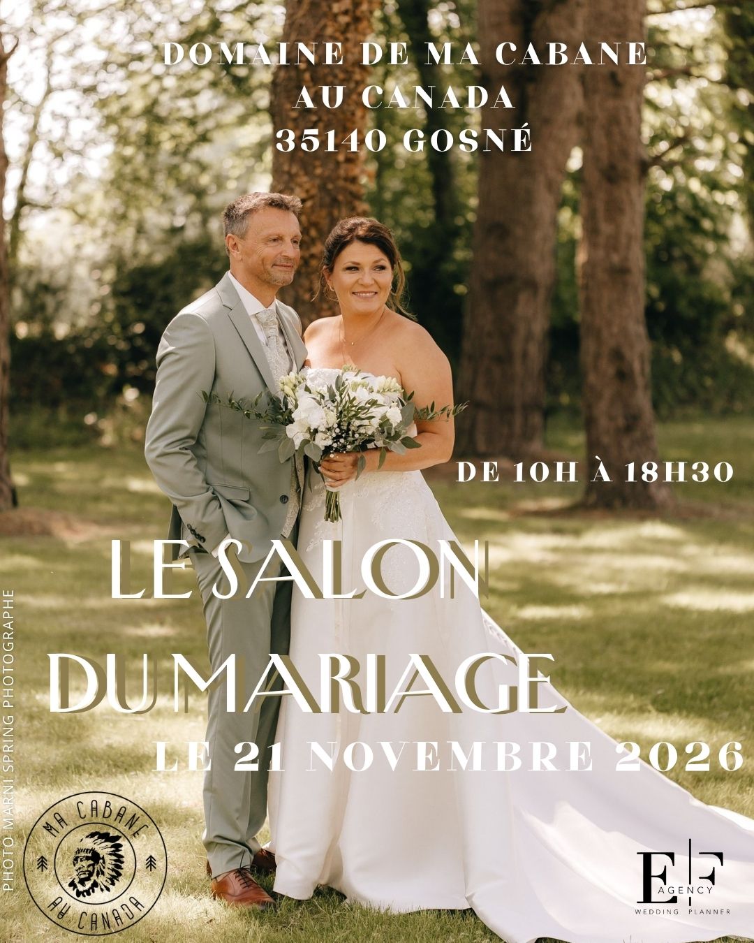 Affiche officielle du Salon du Mariage au Domaine de Ma Cabane au Canada à Gosné - 21 novembre 2026 par E.F Agency